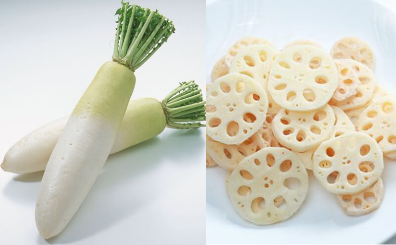 củ cải trắng và ngó sen trị đau dạ dày